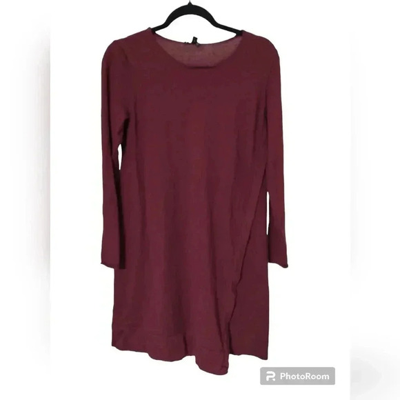 Eileen Fisher Red Merino Wool Jewel Neck Sweater Dress Asymmetric Small - Picture 2 of 7